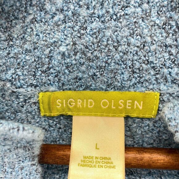 Sigrid Olsen Sweater Pullover Women L Large Blue Knit Wool V-Neck Long Sleeve - Picture 5 of 9